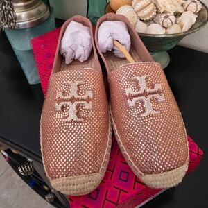 Tory Burch Pink Rose Crystals Espadrilles with Logo 6.5